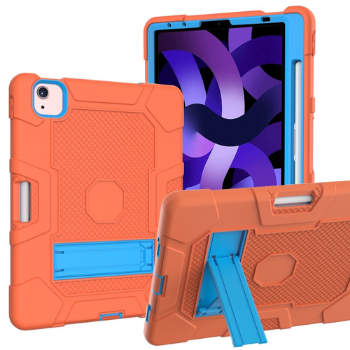 Contrast Color Robot Shockproof Silicone + PC Protective Case with Holder iPad Air 2022 / 2020 10.9 inch - Orange Blue