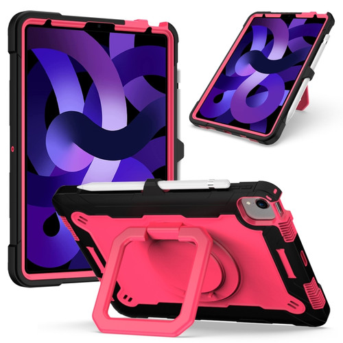 Contrast Color Shockproof Robot Silicone + PC Case with Wristband Holder iPad Air 2022 / 2020 10.9 - Black + Rose Red