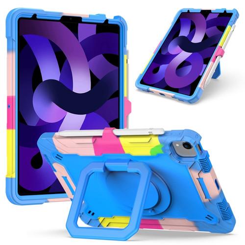 Contrast Color Shockproof Robot Silicone + PC Case with Wristband Holder iPad Air 2022 / 2020 10.9 - Camouflage + Blue