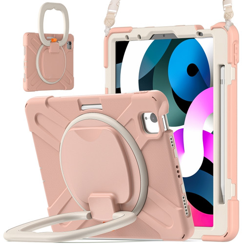 Silicone + PC Protective Case with Holder & Shoulder Strap iPad Air 2022 / 2020 10.9 - Rose Gold