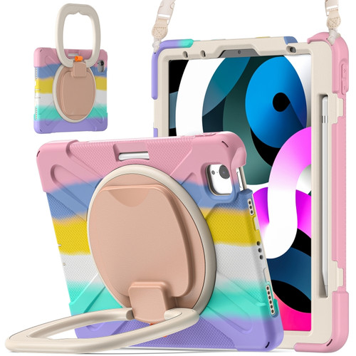 Silicone + PC Protective Case with Holder & Shoulder Strap iPad Air 2022 / 2020 10.9 - Colorful Pink