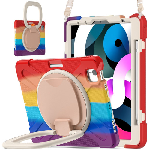 Silicone + PC Protective Case with Holder & Shoulder Strap iPad Air 2022 / 2020 10.9 - Colorful Red