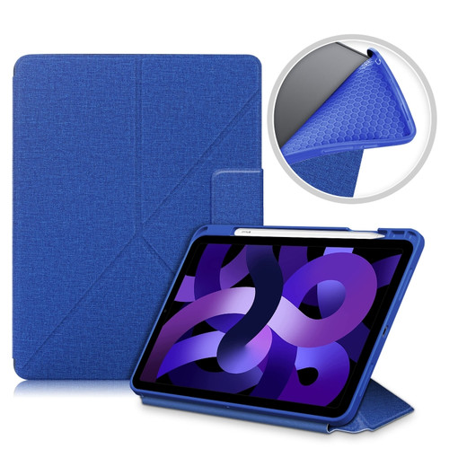 iPad Air 2022 / 2020 10.9 / Pro 11 - 2018 Cloth Texture Multi-folding Horizontal Flip PU Leather Shockproof Case with Holder & Sleep / Wake-up Function - Blue