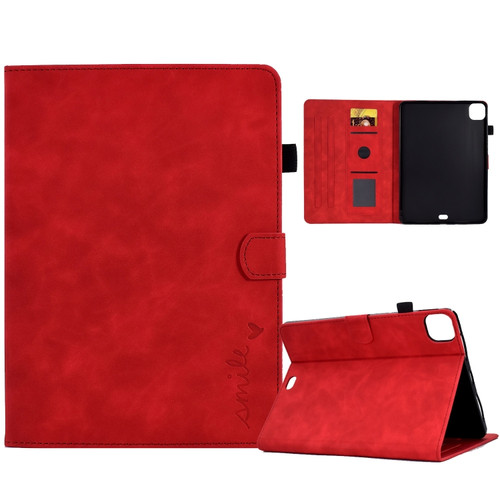 iPad Air 2022 / 2020 10.9 Embossed Smile Flip Tablet Leather Smart Case - Red