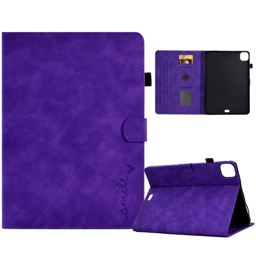 iPad Air 2022 / 2020 10.9 Embossed Smile Flip Tablet Leather Smart Case - Purple