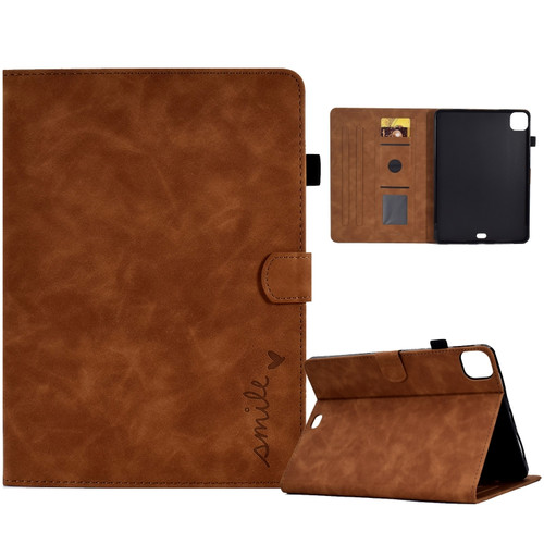 iPad Air 2022 / 2020 10.9 Embossed Smile Flip Tablet Leather Smart Case - Brown