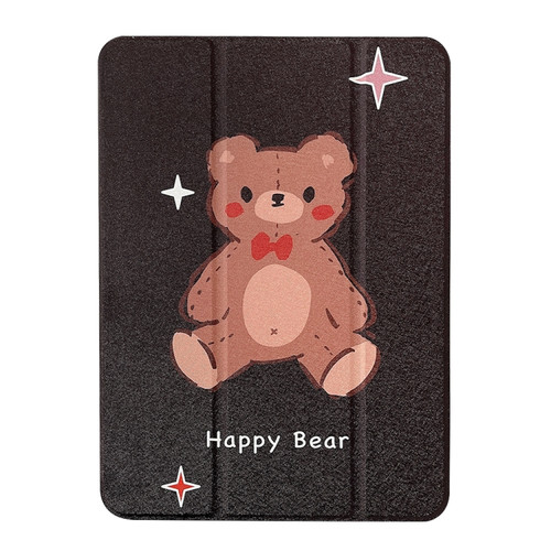 iPad Air 2022 / 2020 10.9 Acrylic Painted 3-fold Holder Leather Tablet Case - Happy Bear