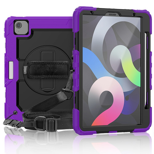 Shockproof Colorful Silicone + PC Protective Case with Holder & Shoulder Strap & Hand Strap & Pen Slot iPad Air 2022 / 2020 10.9 - Purple