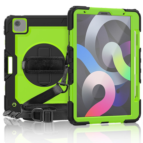 Shockproof Colorful Silicone + PC Protective Case with Holder & Shoulder Strap & Hand Strap & Pen Slot iPad Air 2022 / 2020 10.9 - Black Yellow Green