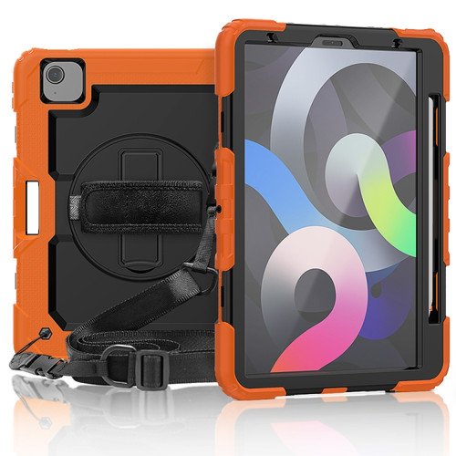 Shockproof Colorful Silicone + PC Protective Case with Holder & Shoulder Strap & Hand Strap & Pen Slot iPad Air 2022 / 2020 10.9 - Orange