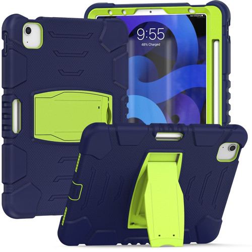 3-Layer PC + Silicone Shockproof Tablet Case with Holder iPad Air 2020 / 2022 10.9 / Pro 11 2022 / 2021 / 2020 / 2018 - NavyBlue+Lime