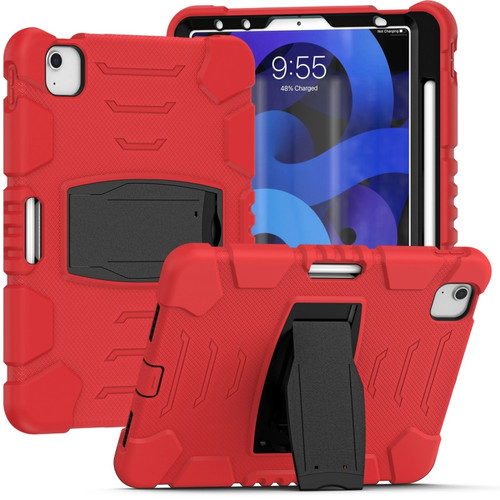 3-Layer PC + Silicone Shockproof Tablet Case with Holder iPad Air 2020 / 2022 10.9 / Pro 11 2022 / 2021 / 2020 / 2018 - Red+Black