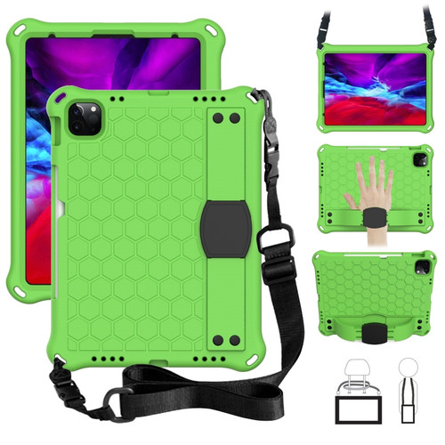 iPad Air 2022 / 2020 10.9 Honeycomb Design EVA + PC Material Four Corner Anti Falling Flat Protective Shell with Strap - Green+Black