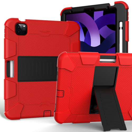 iPad Air 2022 / 2020 10.9 Shockproof Two-Color Silicone Protective Case with Holder - Red + Black