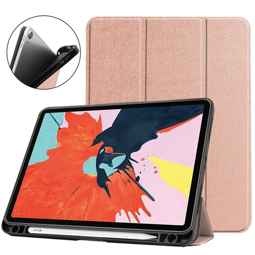 iPad Air 2022 / 2020 10.9 Custer Texture TPU Horizontal Flip Leather Case with Sleep / Wake-up Function & Three-folding Holder & Pen Slot - Rose Gold