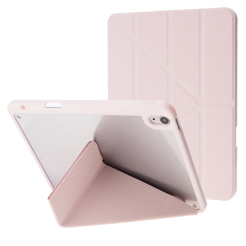 Deformation Transparent Acrylic Horizontal Flip PU Leather Case with Multi-folding Holder & Sleep / Wake-up Function & Pen Slot iPad Air 2022 / 2020 10.9 - Rose Gold