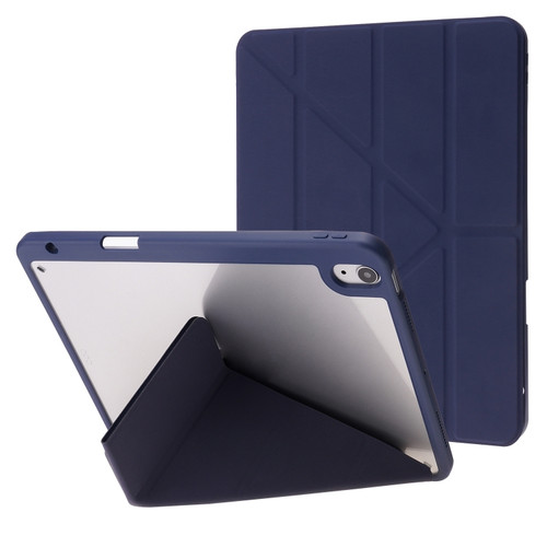 Deformation Transparent Acrylic Horizontal Flip PU Leather Case with Multi-folding Holder & Sleep / Wake-up Function & Pen Slot iPad Air 2022 / 2020 10.9 - Dark Blue