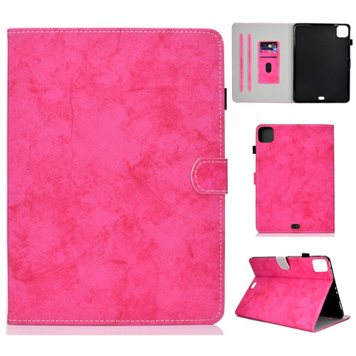 iPad Air 2022 / 2020 10.9 Marble Style Cloth Texture Leather Case with Bracket & Card Slot & Pen Slot & Anti Skid Strip - Rose Red