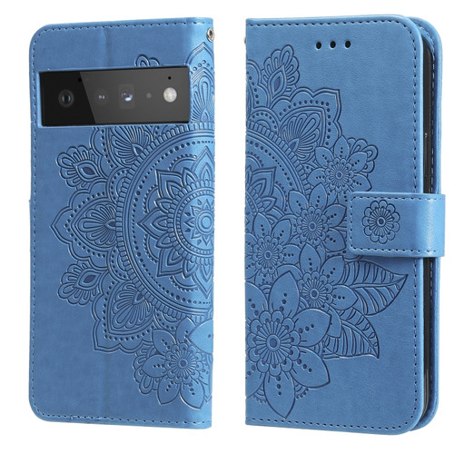 Google Pixel 6 Pro 7-petal Flowers Embossing Pattern Horizontal Flip PU Leather Case with Holder & Card Slots & Wallet & Photo Frame - Blue