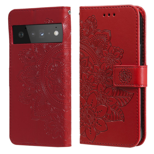 Google Pixel 6 Pro 7-petal Flowers Embossing Pattern Horizontal Flip PU Leather Case with Holder & Card Slots & Wallet & Photo Frame - Red