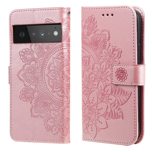 Google Pixel 6 Pro 7-petal Flowers Embossing Pattern Horizontal Flip PU Leather Case with Holder & Card Slots & Wallet & Photo Frame - Rose Gold