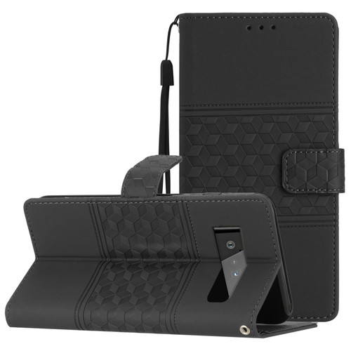 Google Pixel 6 Pro Diamond Embossed Skin Feel Leather Phone Case with Lanyard - Black