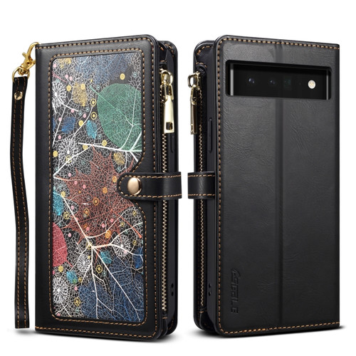 Google Pixel 6 Pro ESEBLE Star Series Lanyard Zipper Wallet RFID Leather Case - Black