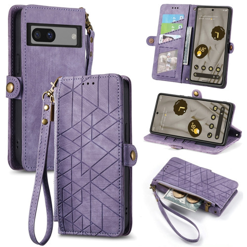 Google Pixel 6 Pro Geometric Zipper Wallet Side Buckle Leather Phone Case - Purple