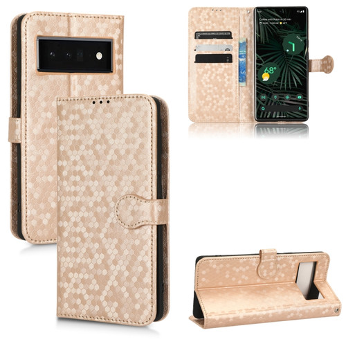 Google Pixel 6 Pro Honeycomb Dot Texture Leather Phone Case - Gold