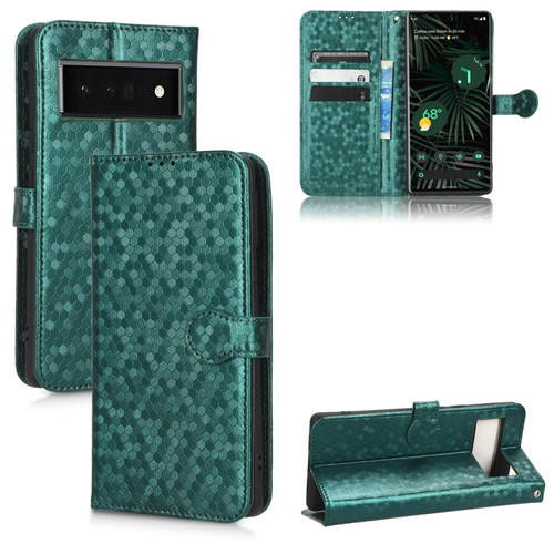 Google Pixel 6 Pro Honeycomb Dot Texture Leather Phone Case - Green