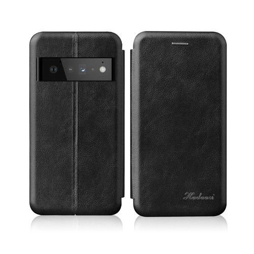 Google Pixel 6 Pro Integrated Voltage Retro Texture Magnetic Leather Case with Card Slot & Holder - Black
