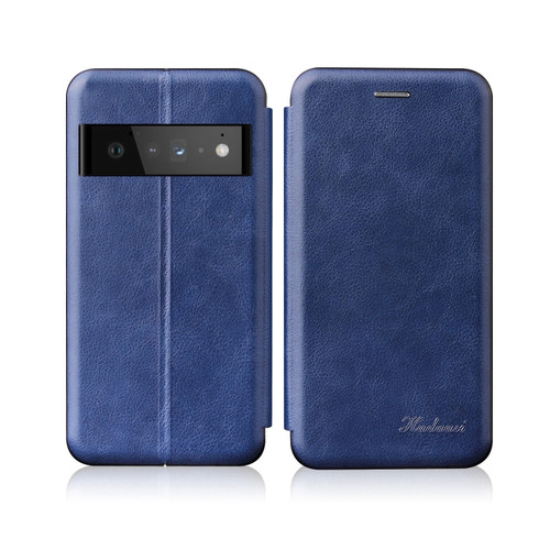 Google Pixel 6 Pro Integrated Voltage Retro Texture Magnetic Leather Case with Card Slot & Holder - Blue