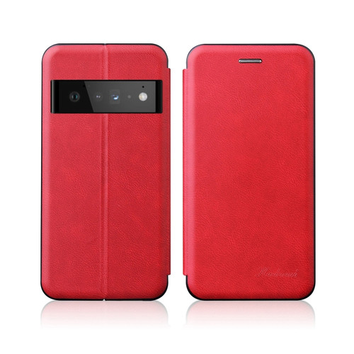 Google Pixel 6 Pro Integrated Voltage Retro Texture Magnetic Leather Case with Card Slot & Holder - Red