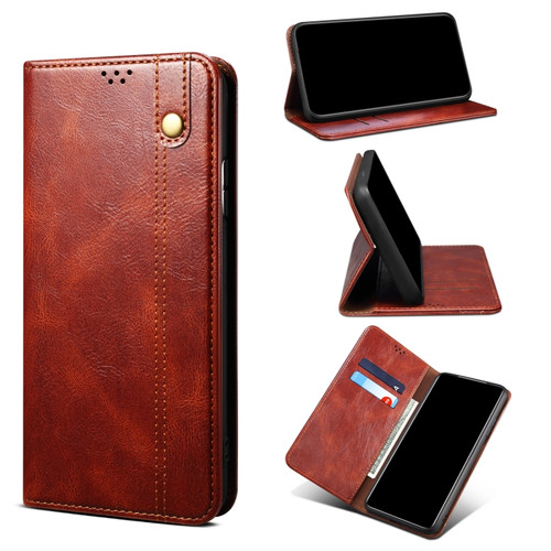 Google Pixel 6 Pro Simple Wax Crazy Horse Texture Leather Phone Case with Card Slots & Wallet - Brown