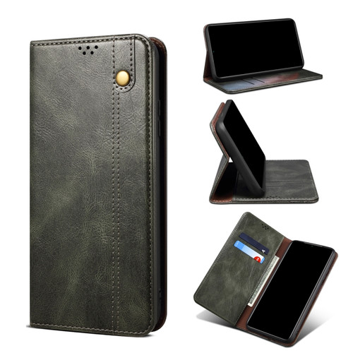 Google Pixel 6 Pro Simple Wax Crazy Horse Texture Leather Phone Case with Card Slots & Wallet - Dark Green