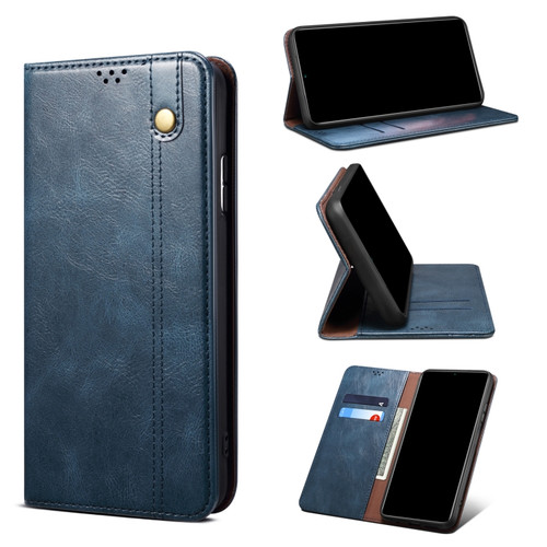 Google Pixel 6 Pro Simple Wax Crazy Horse Texture Leather Phone Case with Card Slots & Wallet - Navy Blue