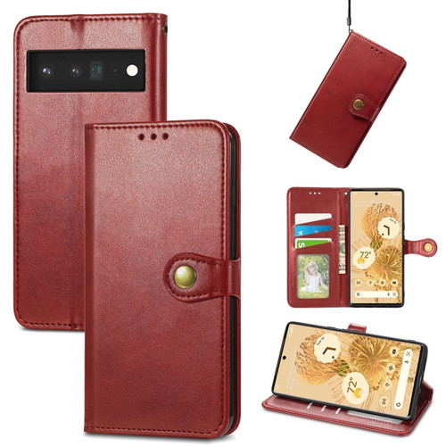 Google Pixel 6 Pro Solid Color Leather Buckle Phone Case - Red