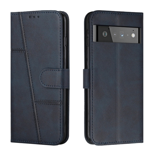 Google Pixel 6 Pro Stitching Calf Texture Buckle Leather Phone Case - Blue