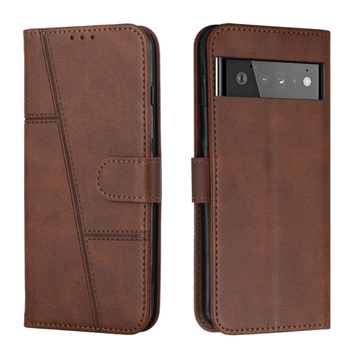 Google Pixel 6 Pro Stitching Calf Texture Buckle Leather Phone Case - Brown