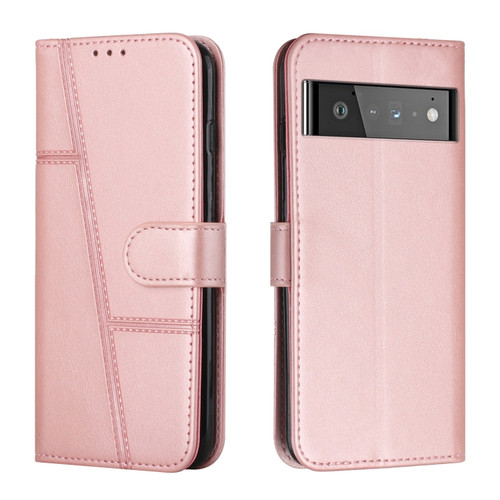 Google Pixel 6 Pro Stitching Calf Texture Buckle Leather Phone Case - Pink