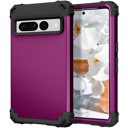 Google Pixel 7 Pro 5G 3 in 1 Shockproof PC + Silicone Protective Phone Case - Dark Purple+Black