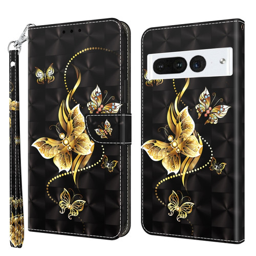 Google Pixel 7 Pro 5G 3D Painted Leather Phone Case - Golden Swallow Butterfly
