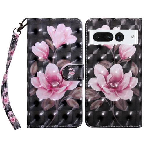 Google Pixel 7 Pro 5G 3D Painted Leather Phone Case - Pink Flower