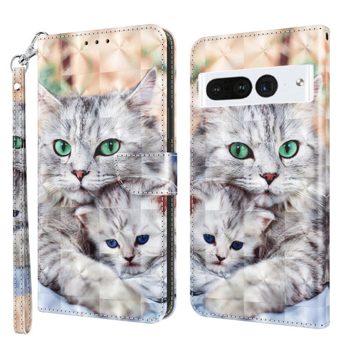 Google Pixel 7 Pro 5G 3D Painted Leather Phone Case - Two Loving Cats