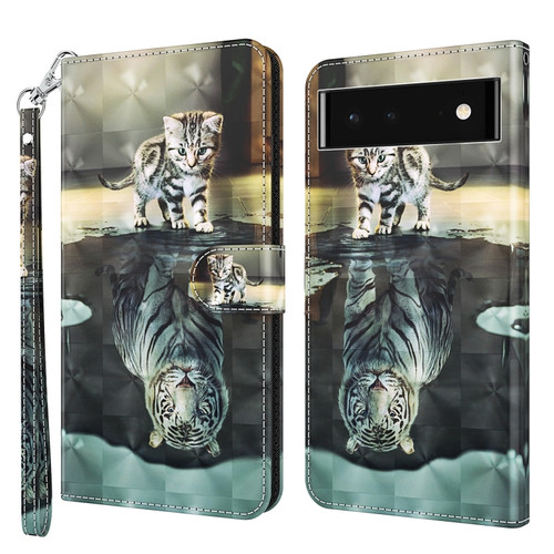 Google Pixel 7 Pro 5G 3D Painting Pattern TPU + PU Leather Phone Case - Cat Tiger
