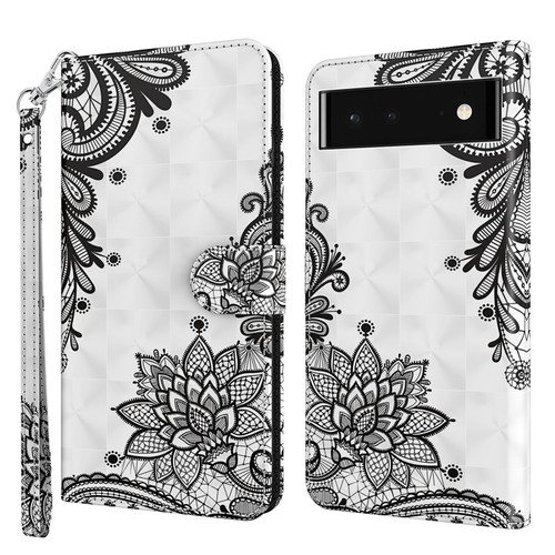 Google Pixel 7 Pro 5G 3D Painting Pattern TPU + PU Leather Phone Case - Diagonal Black Flower