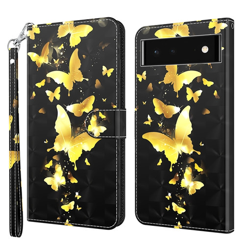 Google Pixel 7 Pro 5G 3D Painting Pattern TPU + PU Leather Phone Case - Gold Butterfly