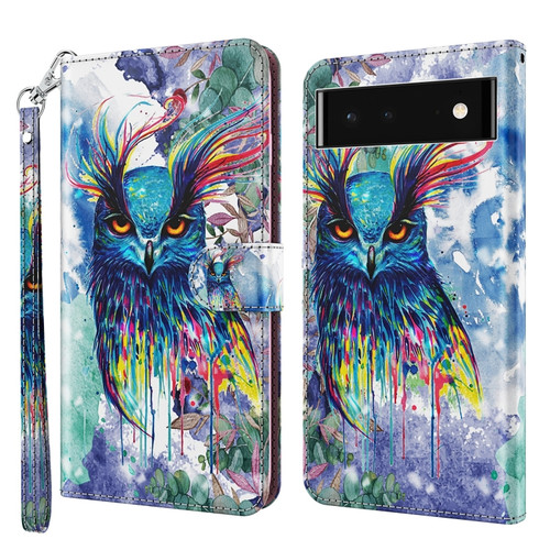 Google Pixel 7 Pro 5G 3D Painting Pattern TPU + PU Leather Phone Case - Watercolor Owl