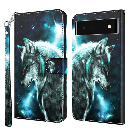 Google Pixel 7 Pro 5G 3D Painting Pattern TPU + PU Leather Phone Case - Wolf