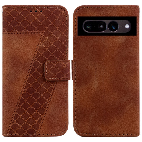 Google Pixel 7 Pro 5G 7-shaped Embossed Leather Phone Case - Brown